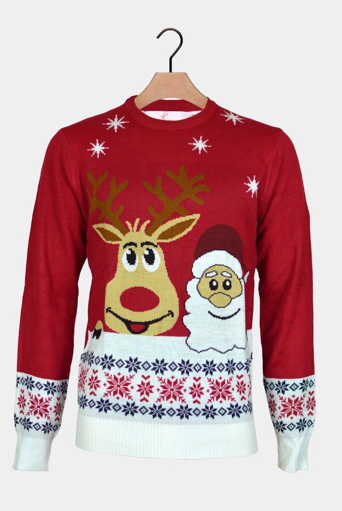 Pull de Noël pour Famille Noël et Renne Souriants