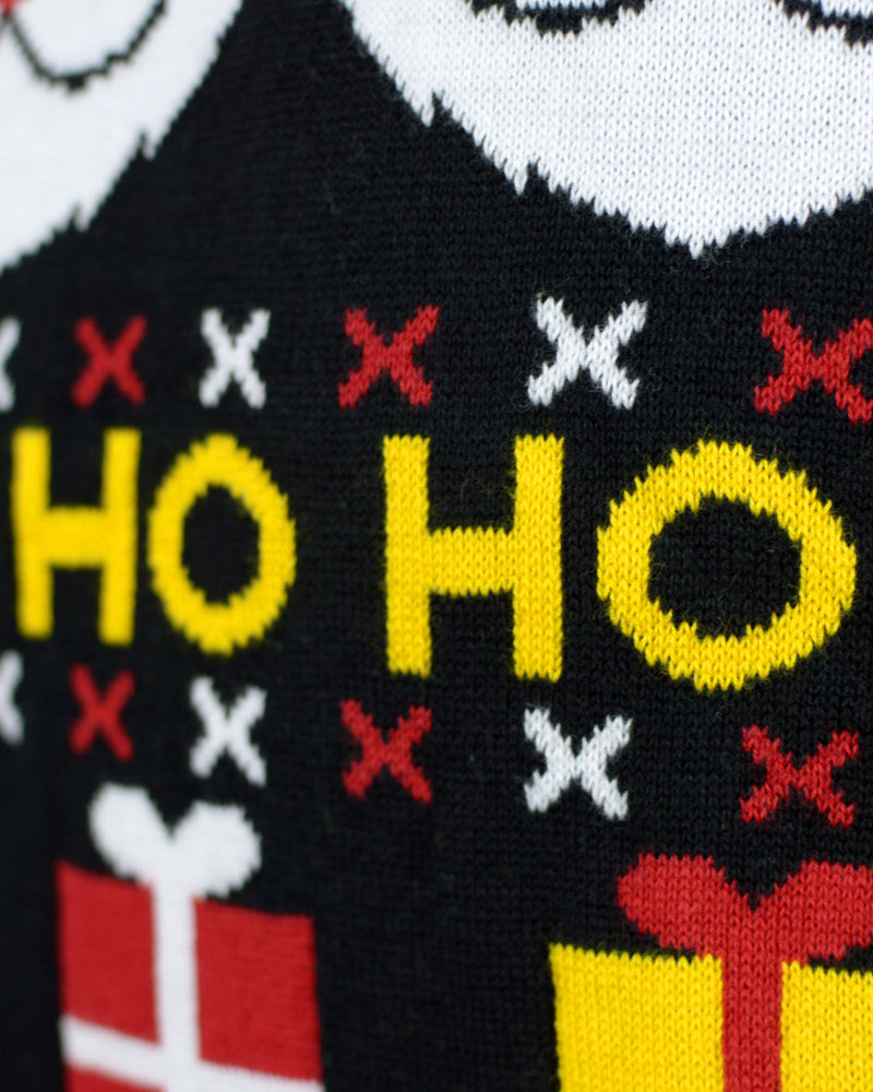 detail Coton Bio Pull de Noël pour Famille Père Noël, Cadeaux et Bonhommes de Neige