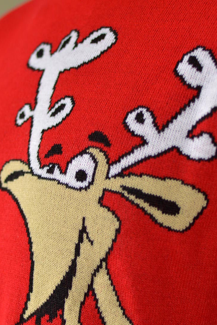 Pull de Noël pour Famille Rouge Renne avec Bière Détail