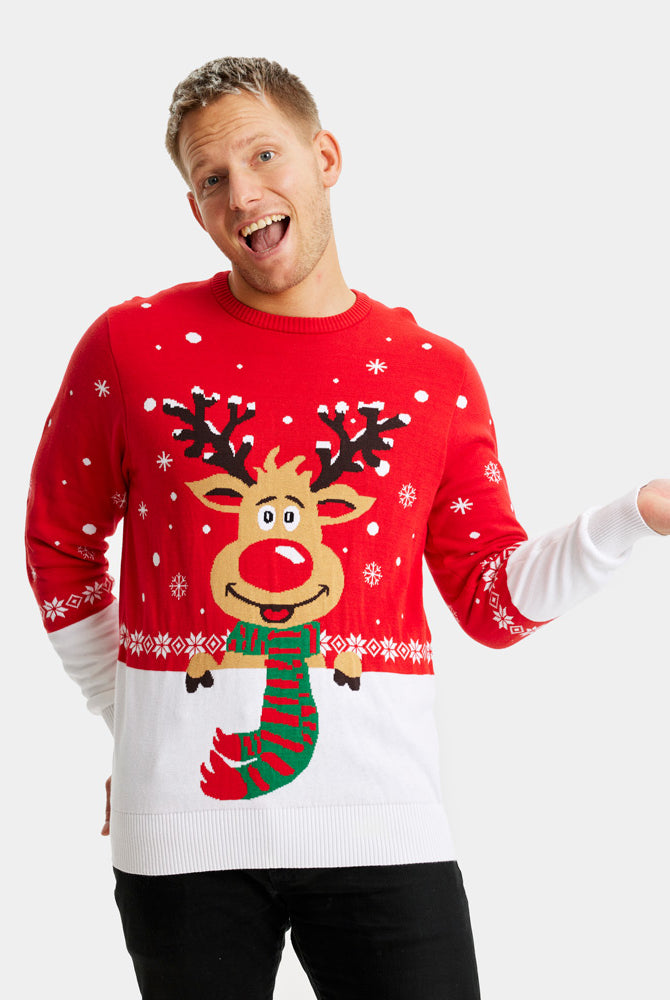 Pull de Noël pour Famille Renne avec Écharpe Coton Bio Homme
