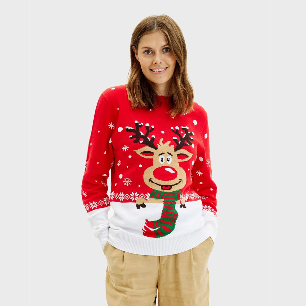 Pull de Noël pour Famille Renne avec Écharpe Coton Bio Femme