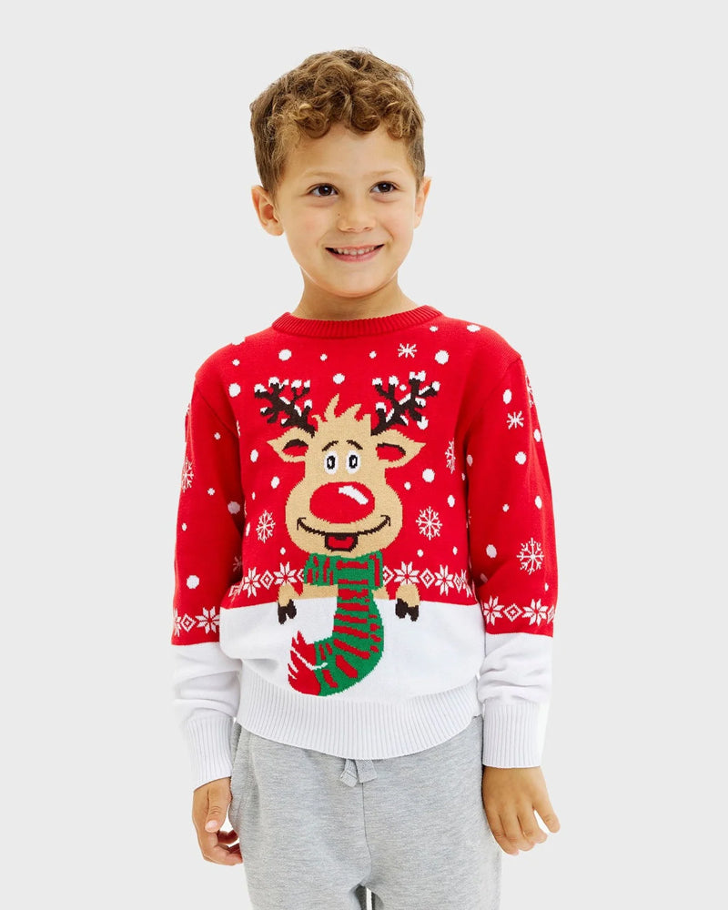 Pull de Noël pour Famille Renne avec Écharpe Coton Bio Enfants