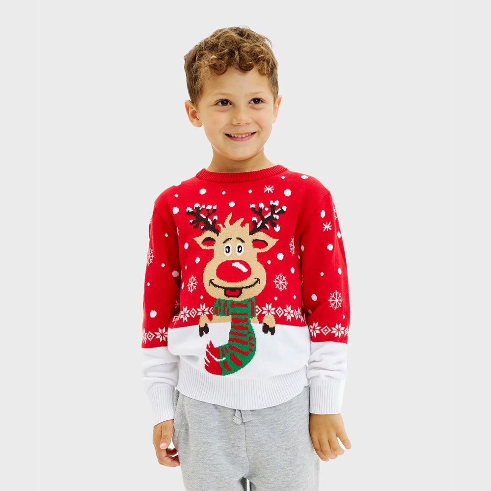 Pull de Noël pour Famille Renne avec Écharpe Coton Bio Enfants