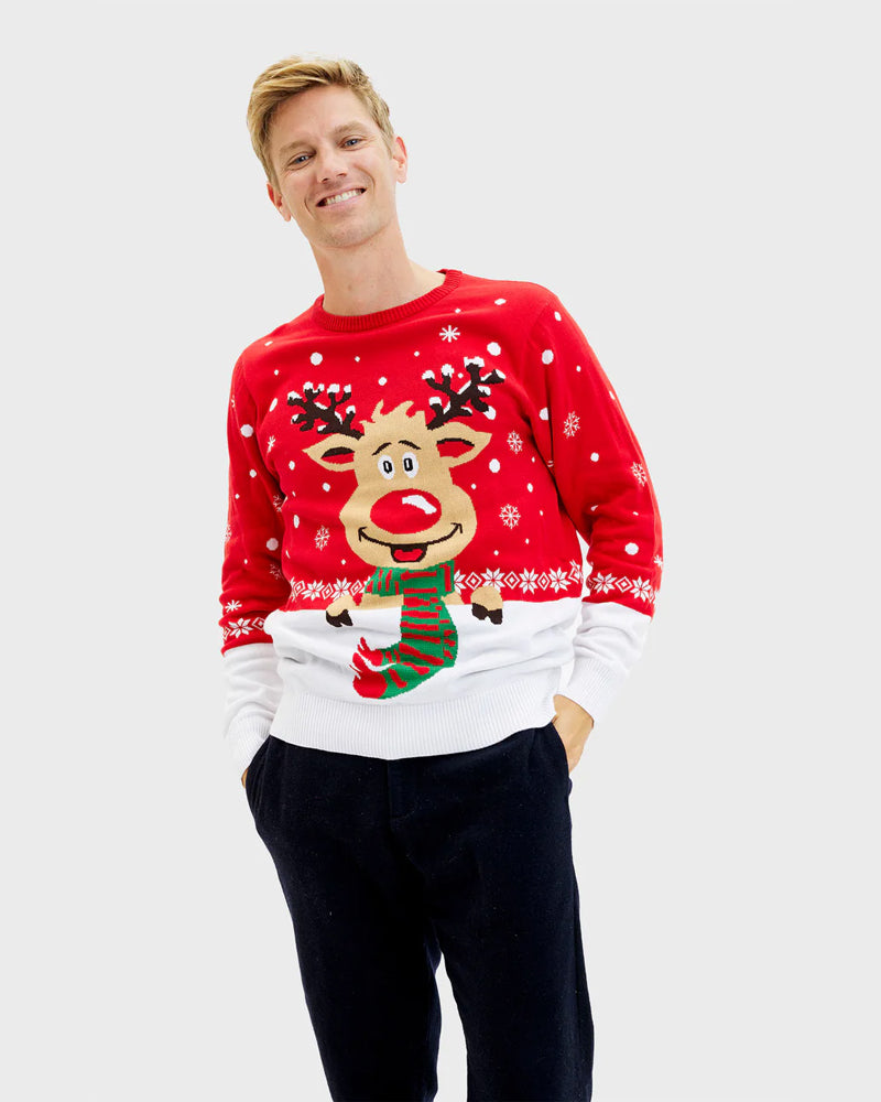 Pull de Noël pour Famille Renne avec Écharpe homme