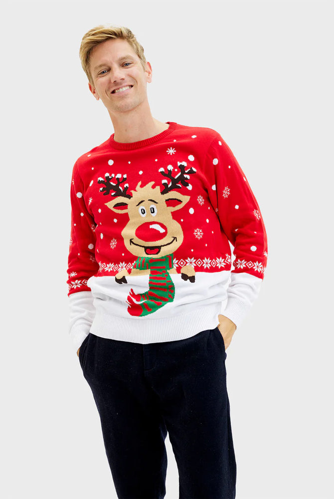 Pull de Noël pour Famille Renne avec Écharpe homme