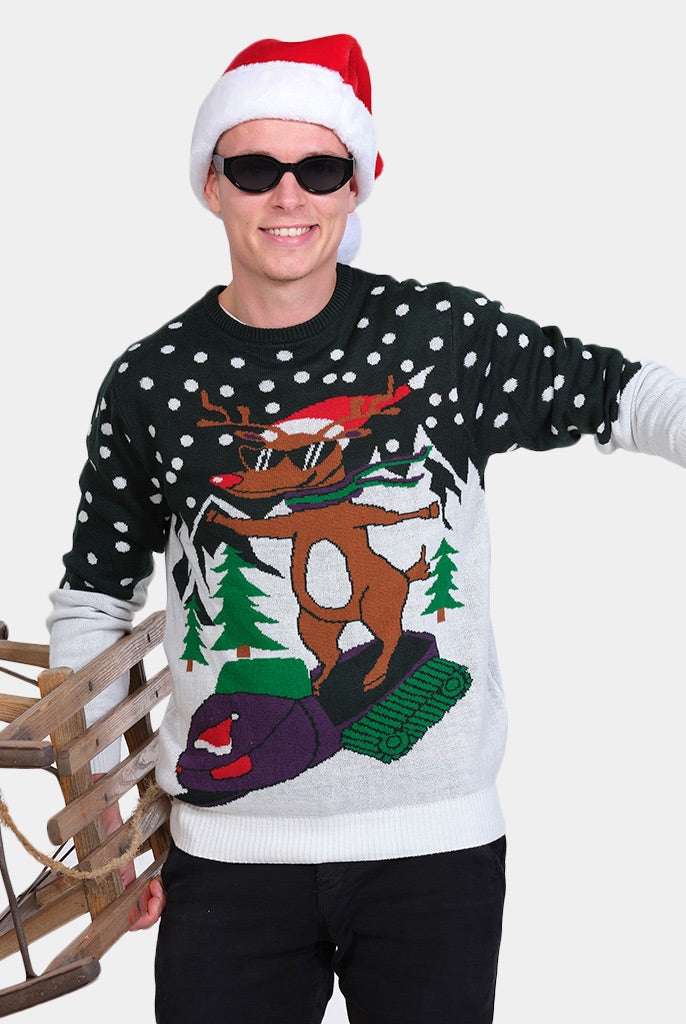 Pull de Noël pour Famille Renne avec Motoneige Homme