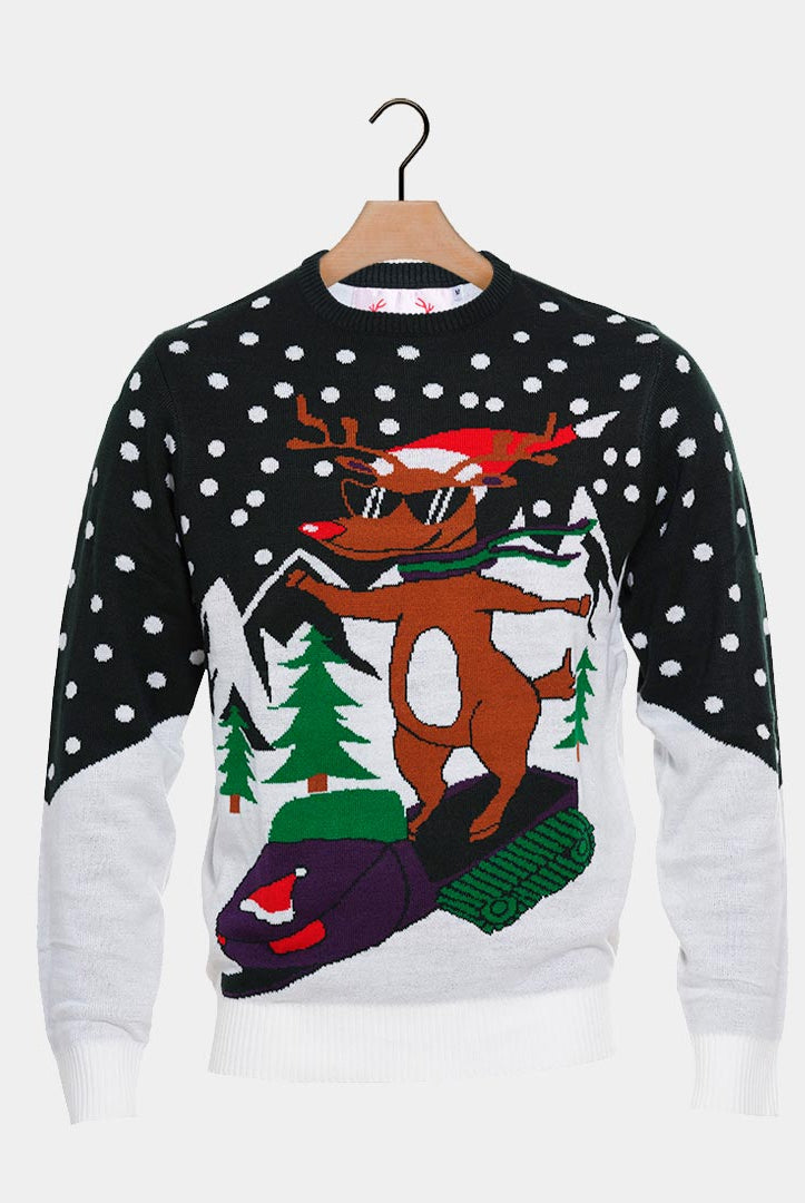 Pull de Noël pour Famille Renne avec Motoneige