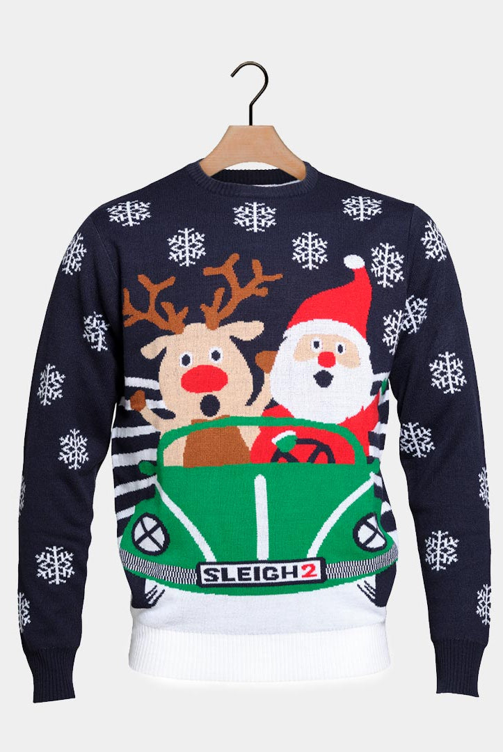 Pull de Noël pour Famille Renne et Père Noël Conduisent