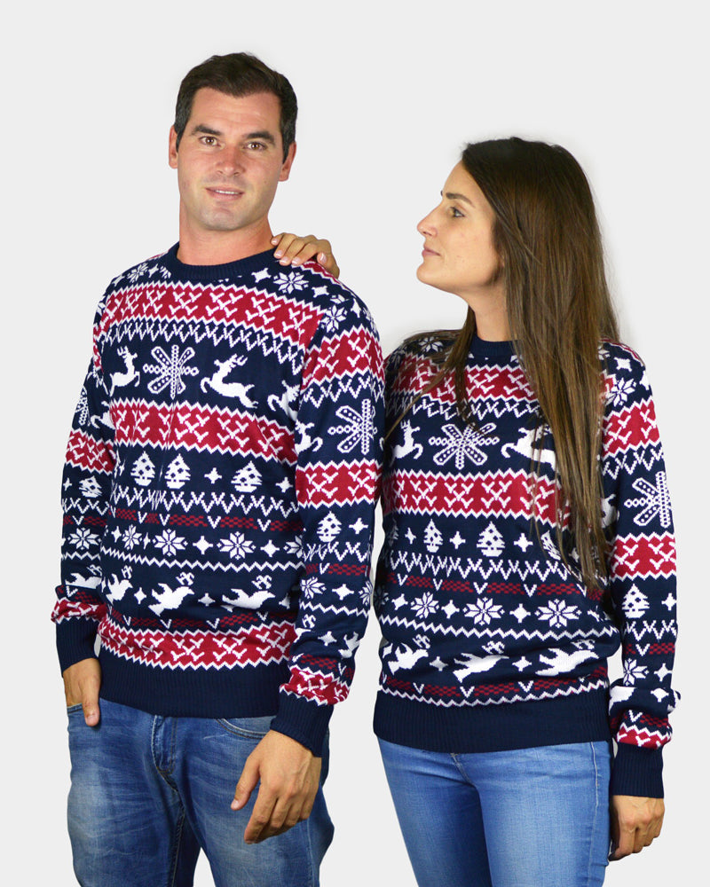 Pull de Noël pour Famille Rennes et Motifs de Noël Couple