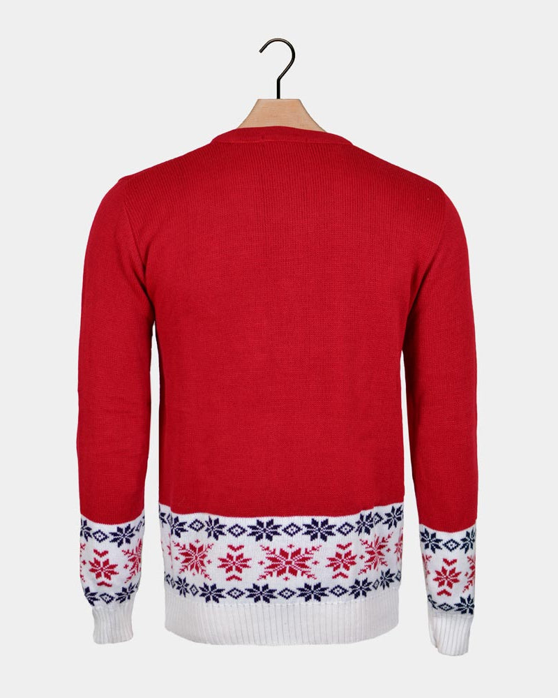 Pull de Noël pour Famille Rouge avec Renne et Neige Dos
