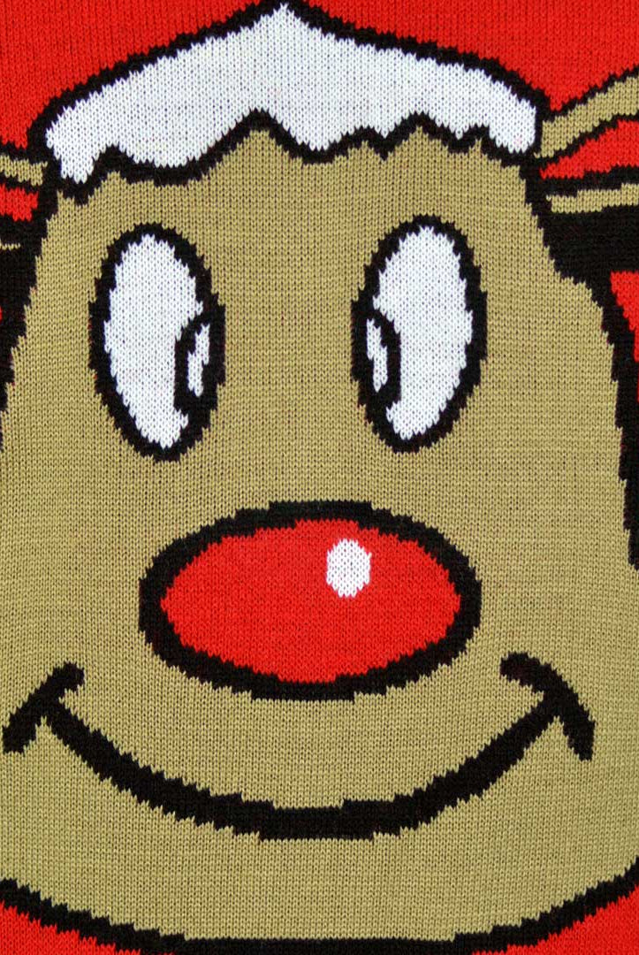 Pull de Noël pour Famille Rouge avec Renne Souriant Détial