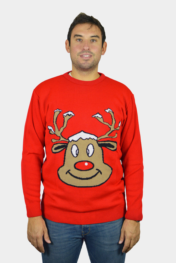 Pull de Noël pour Famille Rouge avec Renne Souriant Homme