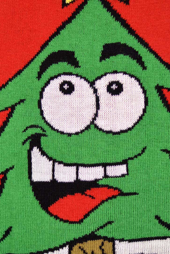 Pull de Noël pour Famille Rouge avec Sapin de Noël Souriant Détail