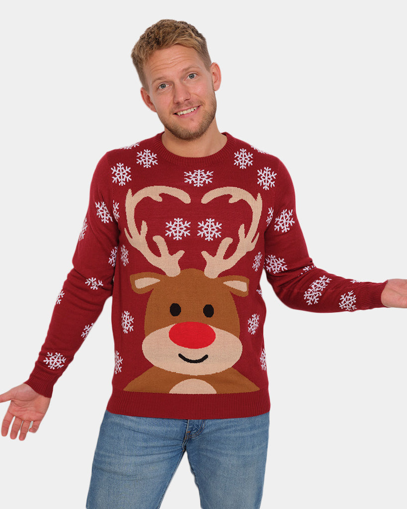 Pull de Noël pour Famille avec Rudolph le Renne Rouge homme