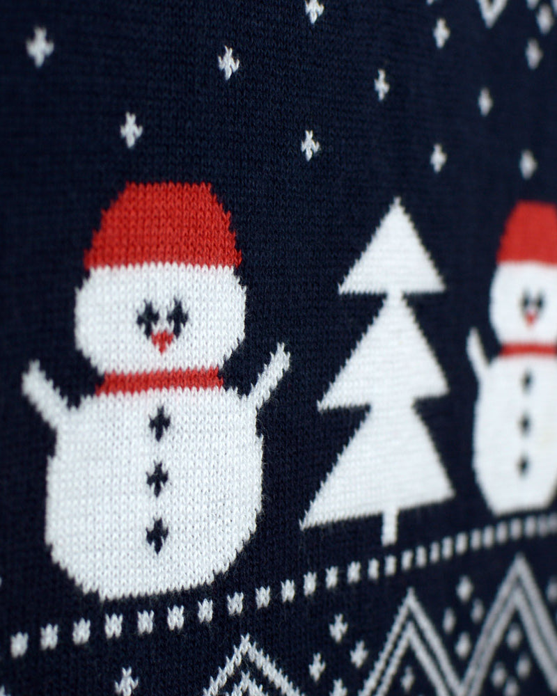 Pull de Noël pour Famille avec Sapins, Bonhommes de Neige et Père Noël Coton Bio détail neige