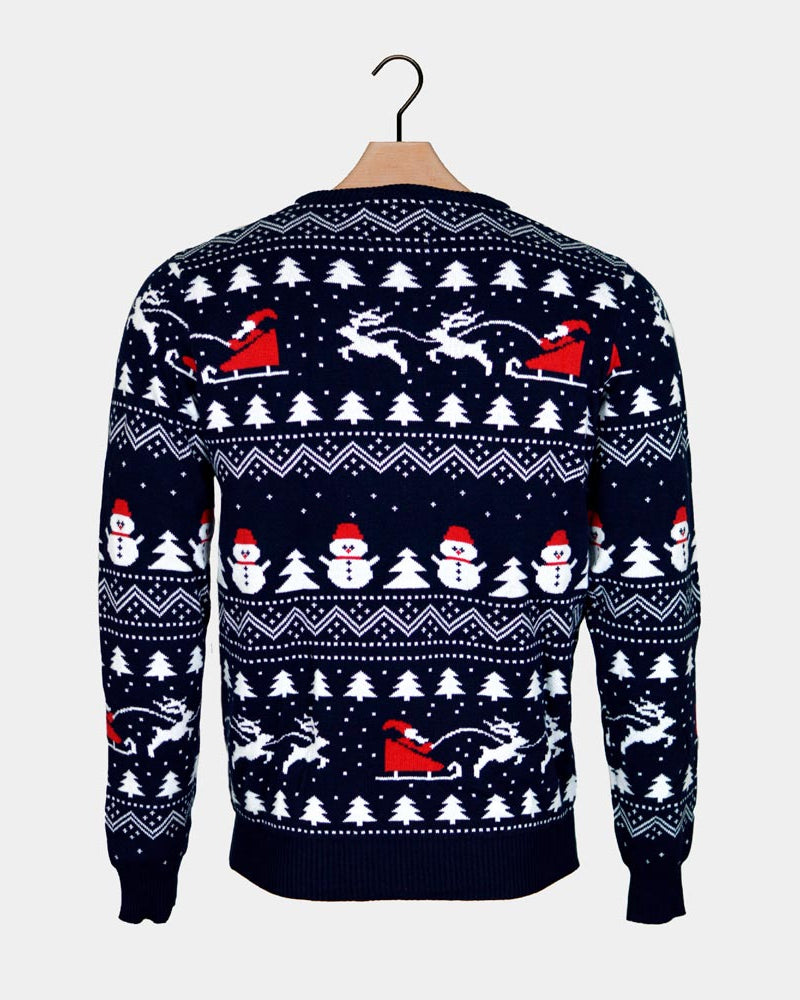 Pull de Noël pour Famille avec Sapins, Bonhommes de Neige et Père Noël Coton Bio dos