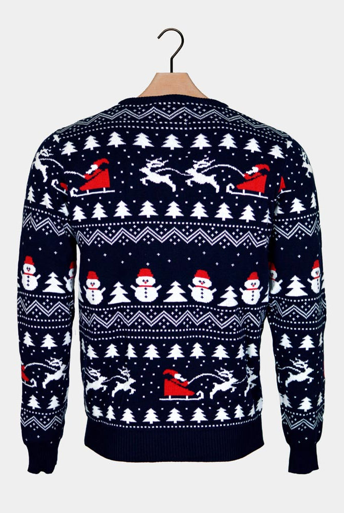 Pull de Noël pour Famille avec Sapins, Bonhommes de Neige et Père Noël Coton Bio dos