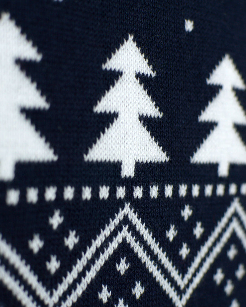 Pull de Noël pour Famille avec Sapins, Bonhommes de Neige et Père Noël Détail Neige
