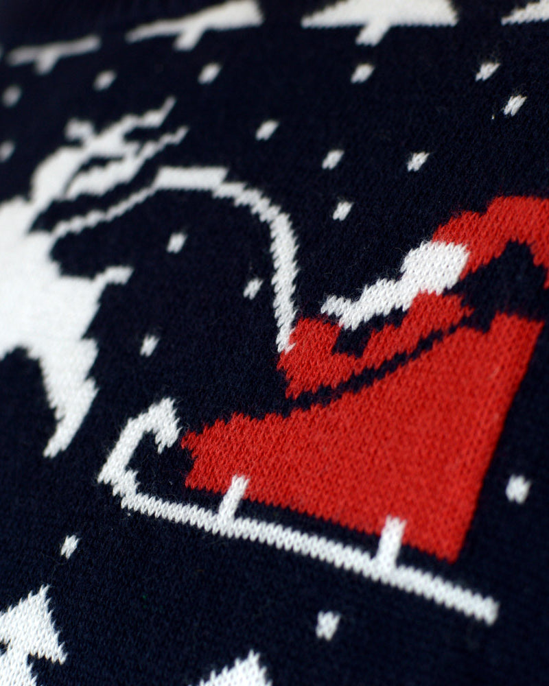 Pull de Noël pour Famille avec Sapins, Bonhommes de Neige et Père Noël Détail
