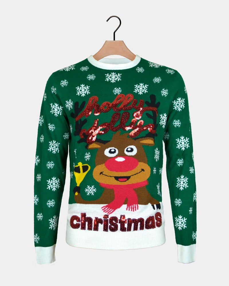 Pull de Noël pour Famille Vert Holly Jolly Sequins