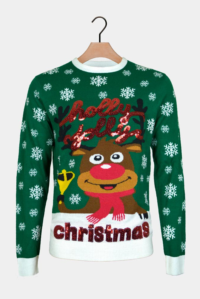 Pull de Noël pour Famille Vert Holly Jolly Sequins