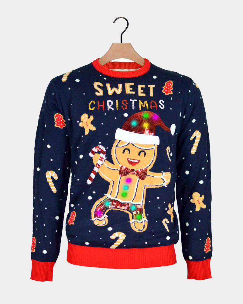 Pull de Noël Lumineux LED Bleu Ginger Cookie
