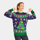 Pull de Noël Lumineux LED Bleu avec Sapin de Noël Femme