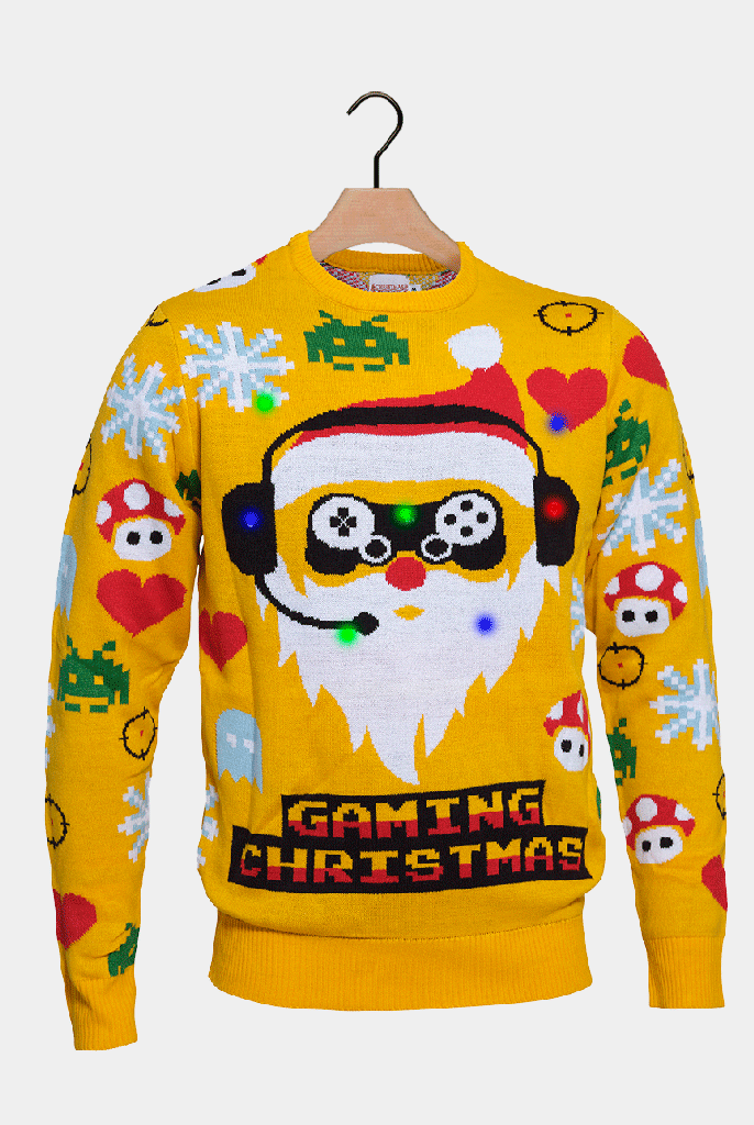 Pull de Noël pour Enfants Lumineux LED Père Noël Gamer