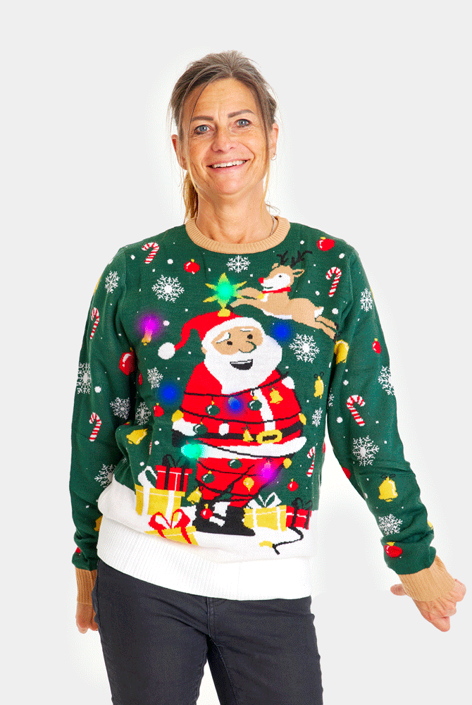 Pull de Noël Lumineux LED Père Noël ligoté Femme