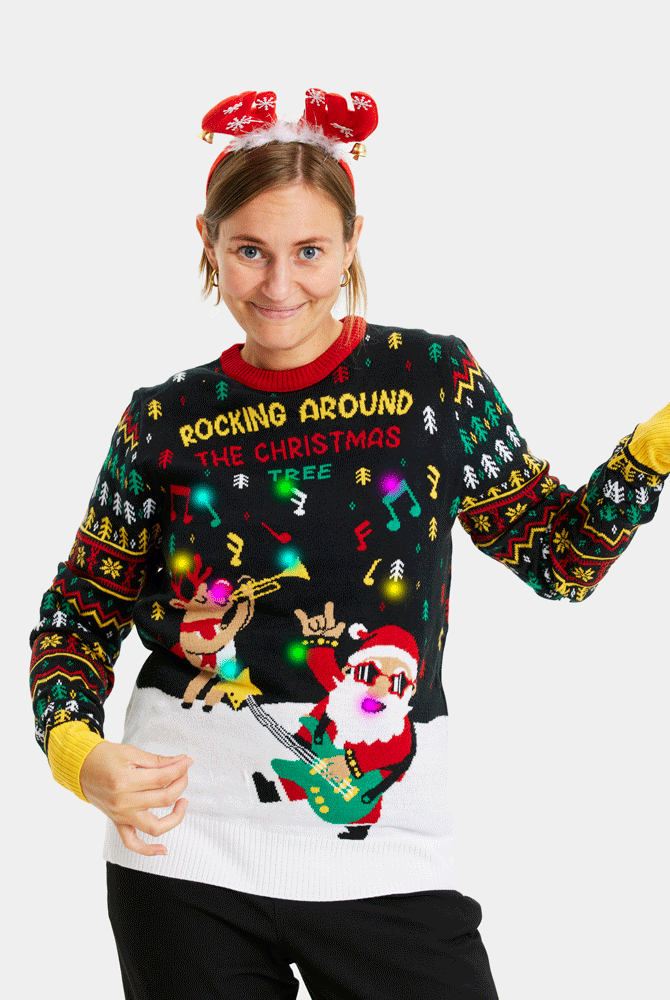 Pull de Noël Lumineux LED Père Noël Rocker Femme