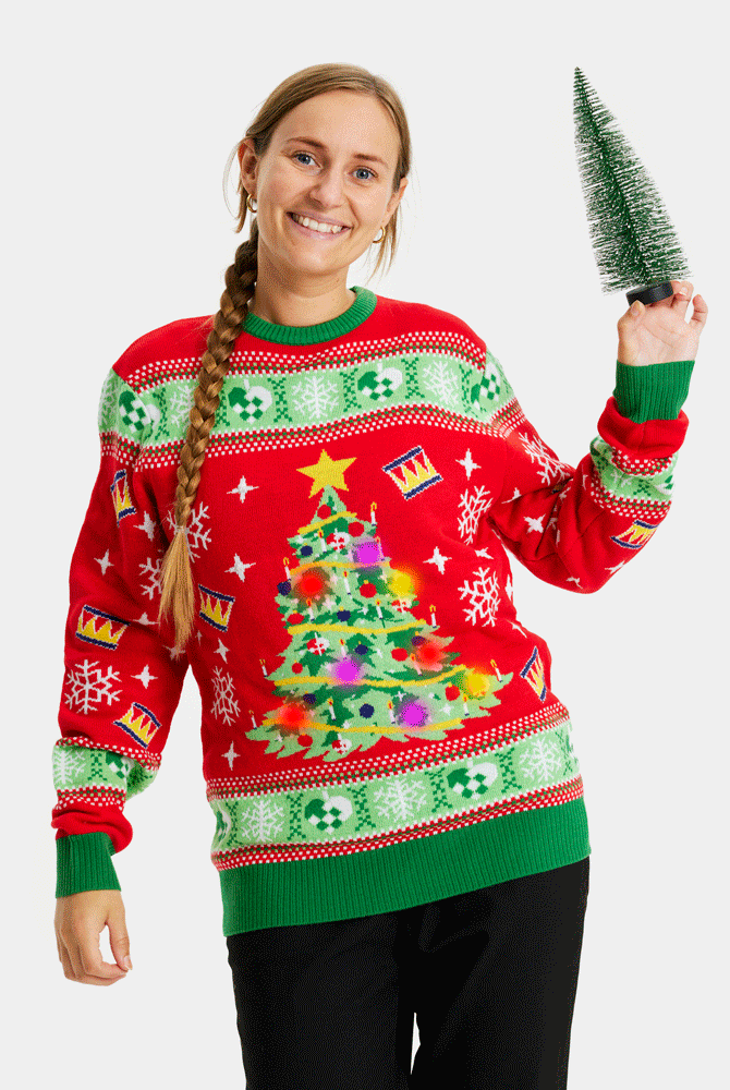 Pull de Noël Lumineux LED Rouge avec Sapin de Noël Femme