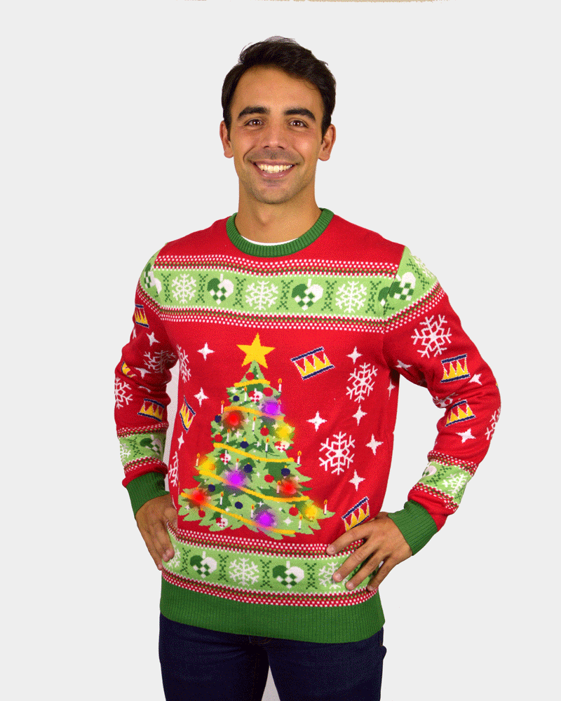 Pull de Noël Lumineux LED Rouge avec Sapin de Noël Homme