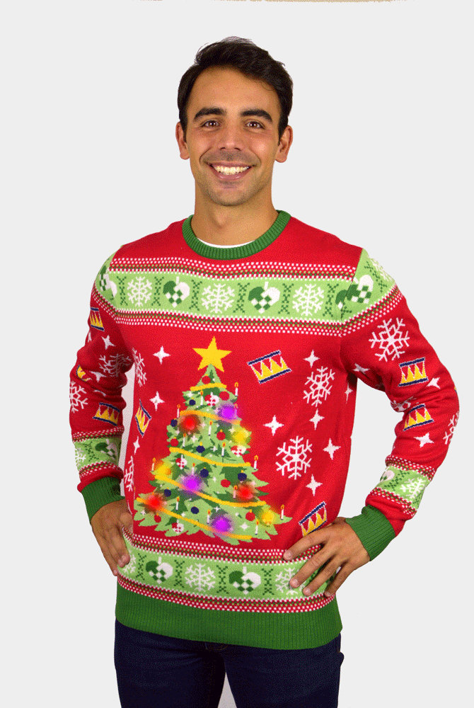 Pull de Noël Lumineux LED Rouge avec Sapin de Noël Homme