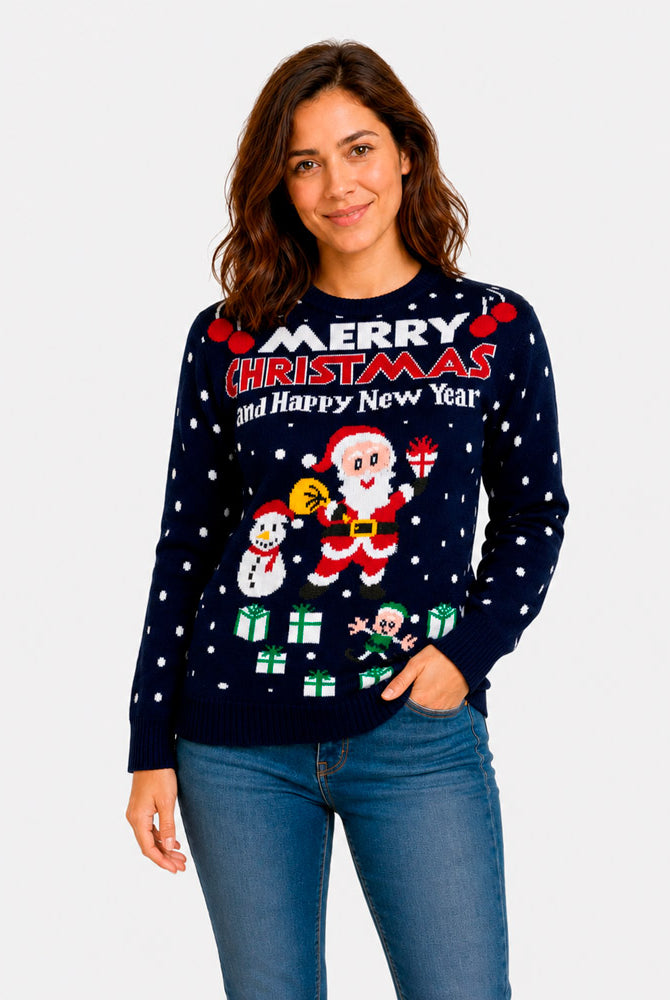 Pull de Noël Merry Christmas and Happy New Year Femme