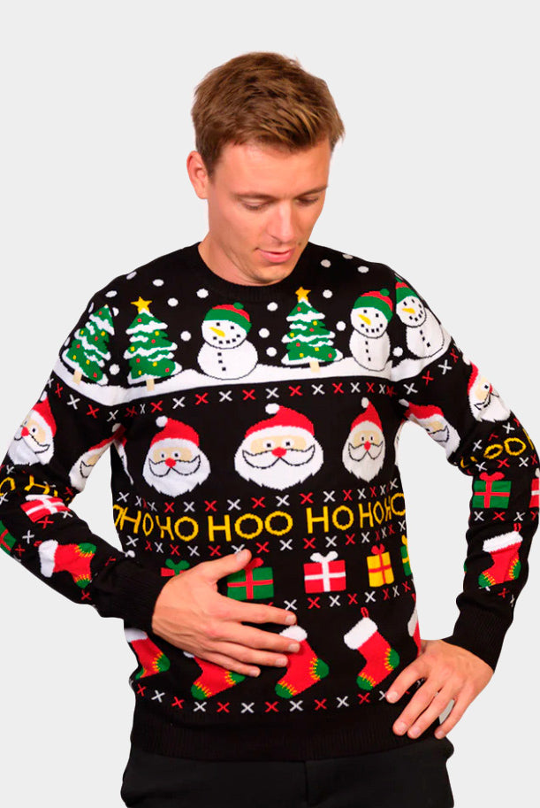 Pull de Noël avec Père Noël, Cadeaux et Bonhommes de Neige Coton Bio Homme