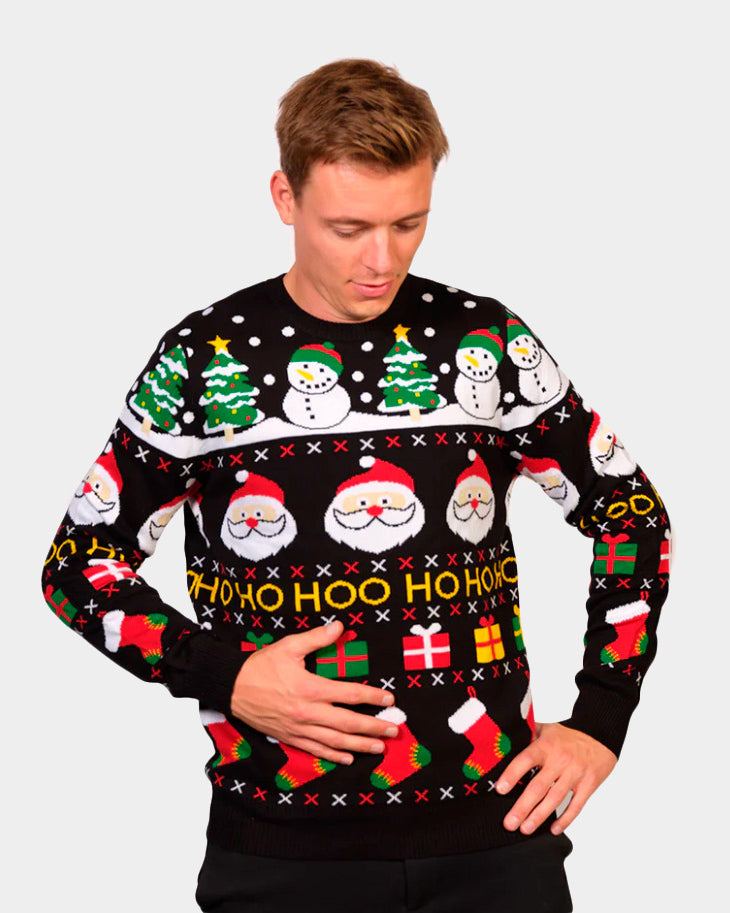 Pull de Noël avec Père Noël, Cadeaux et Bonhommes de Neige Coton Bio Homme