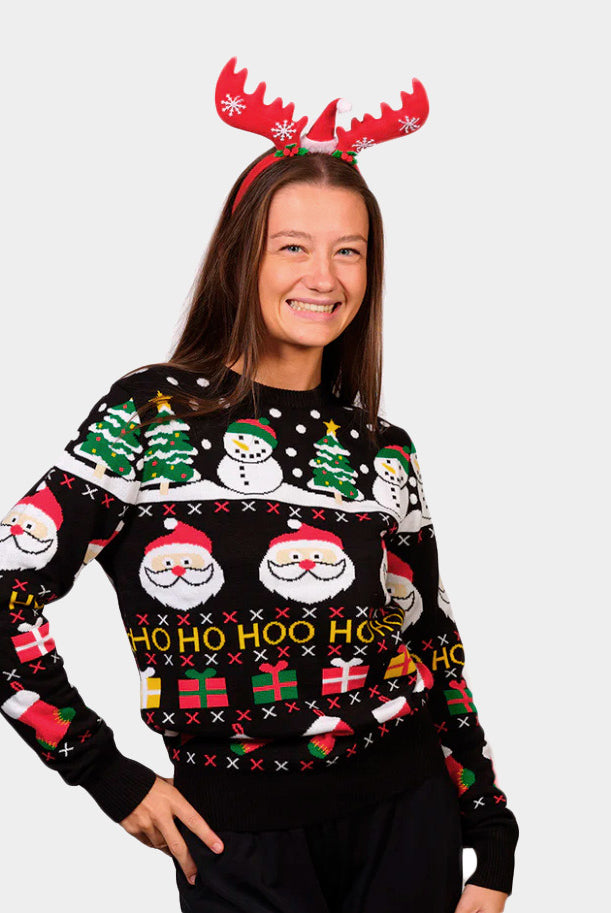 Pull de Noël avec Père Noël, Cadeaux et Bonhommes de Neige Coton Bio Femme
