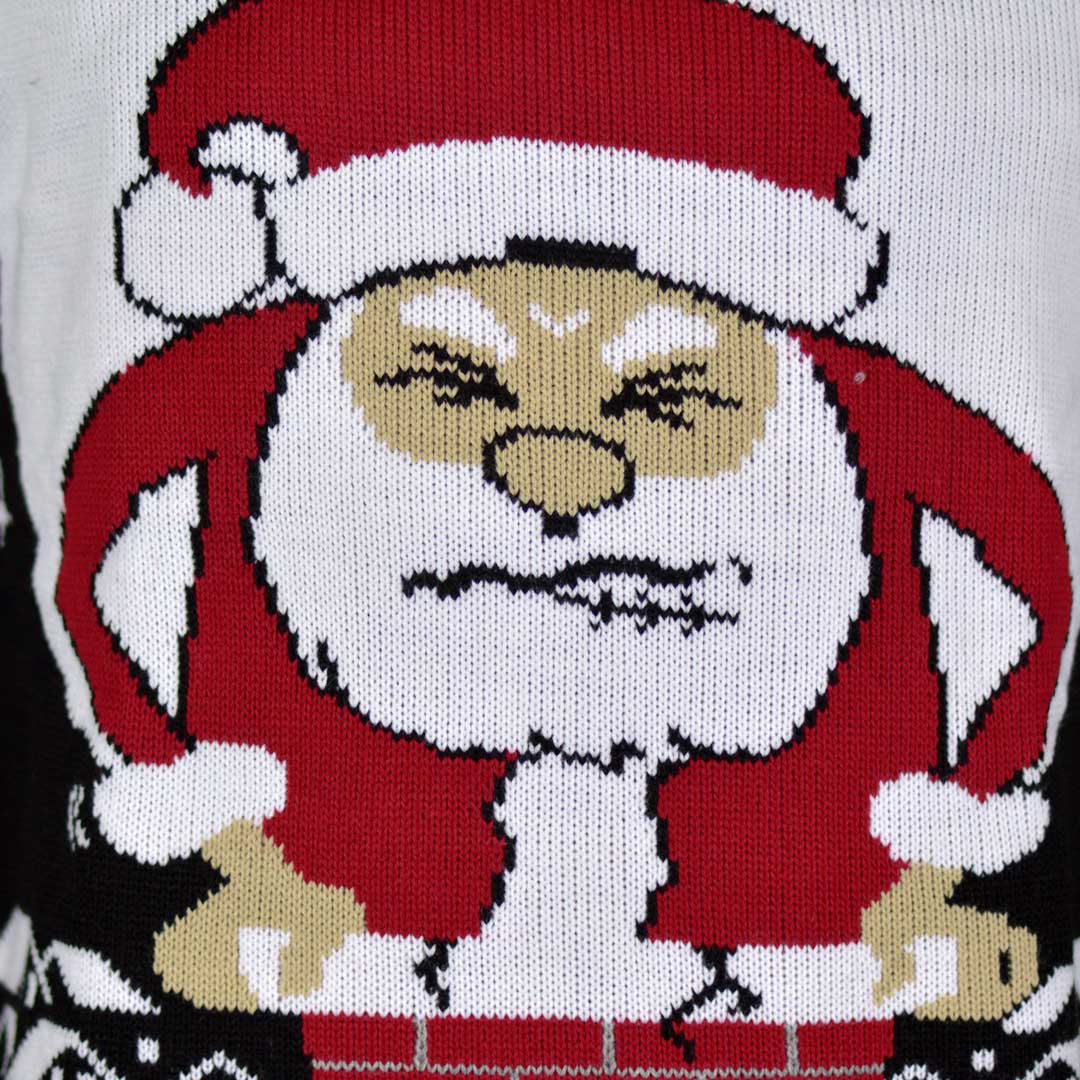 Pull de Noël Père Noël coincé dans la Cheminée Détail