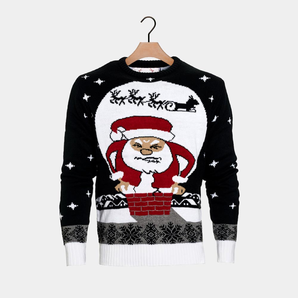 Pull de Noël Père Noël coincé dans la Cheminée