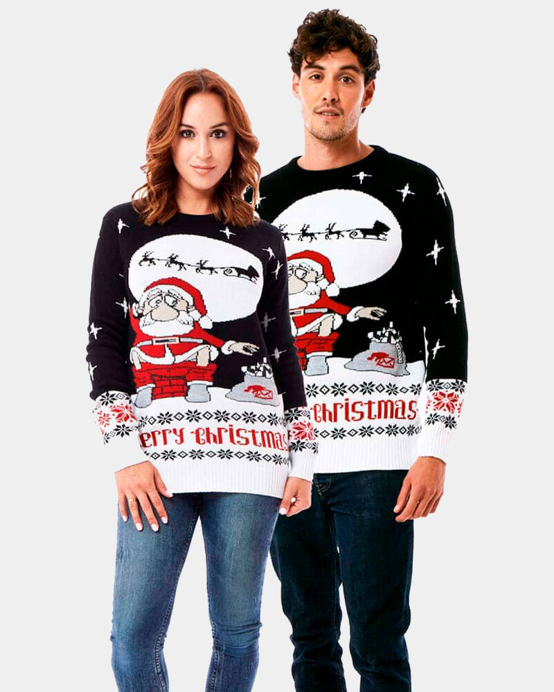 Pull de Noël Père Noël Déchargeant Couple