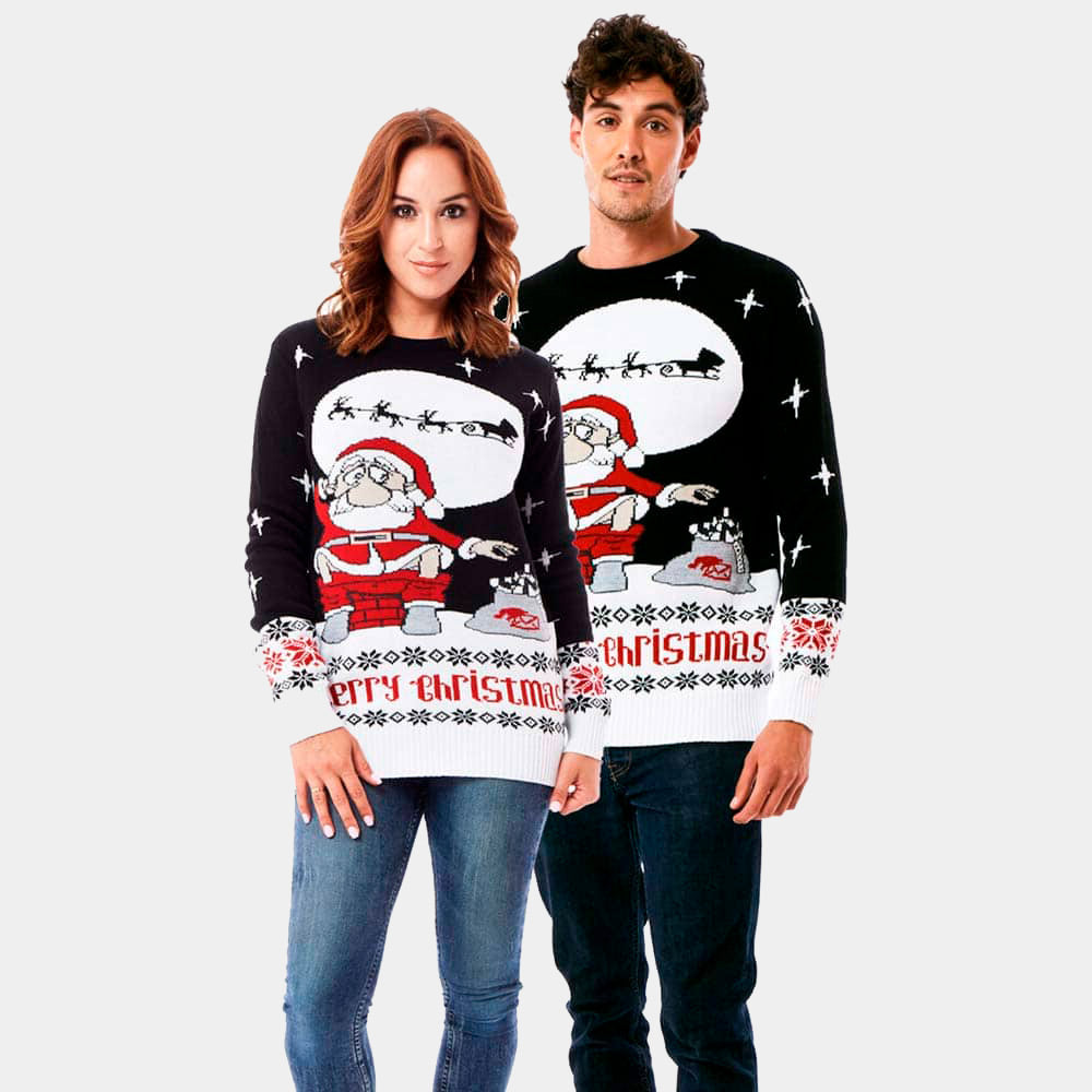 Pull de Noël Père Noël Déchargeant Couple