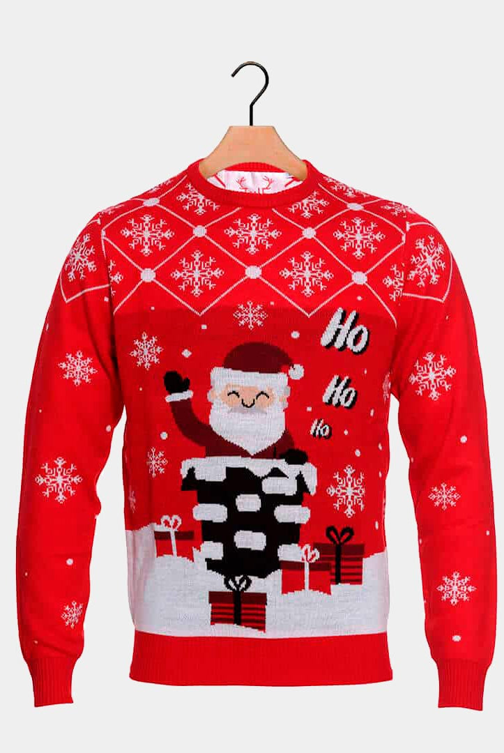 Pull de Noël avec Père Noël Entrant par la Cheminée
