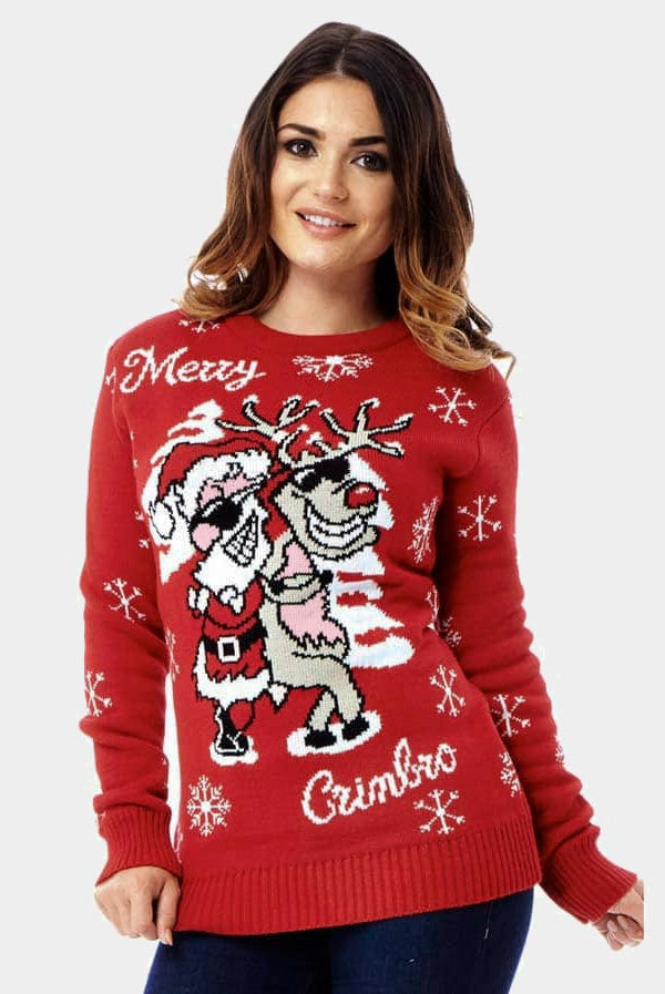 Pull de Noël Père Noël et Renne avec Lunettes de Soleil Femme