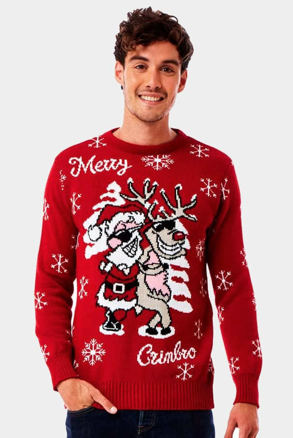 Pull de Noël Père Noël et Renne avec Lunettes de Soleil Homme