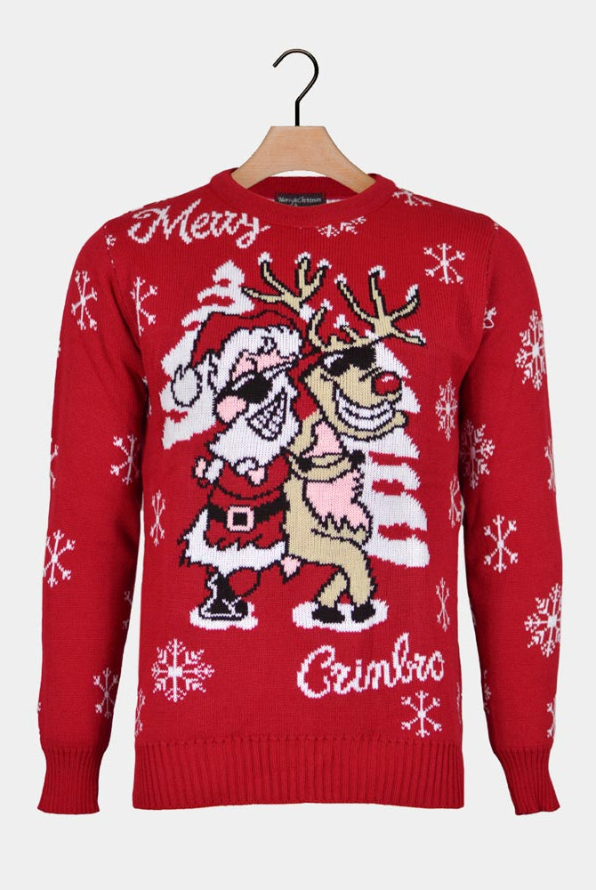 Pull de Noël Père Noël et Renne avec Lunettes de Soleil