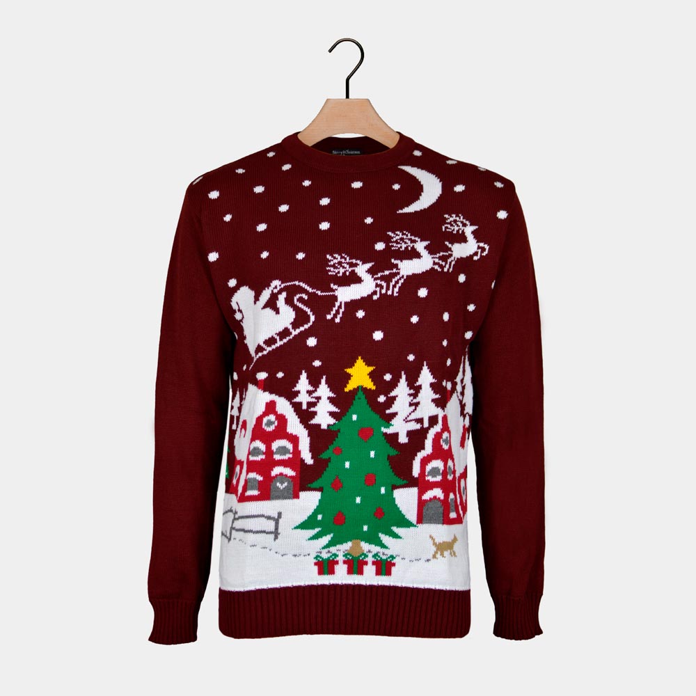 Pull de Noël Père Noël en Traîneau et Sapin de Noël