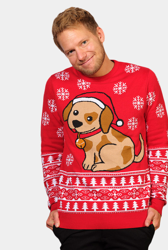 Pull de Noël pour Famille avec Petit Chien homme