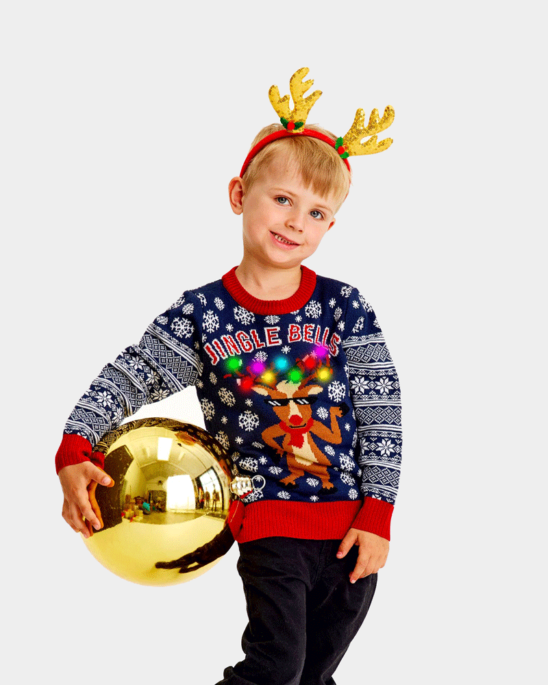 Pull de Noël pour Enfants Lumineux LED Jingle Bells