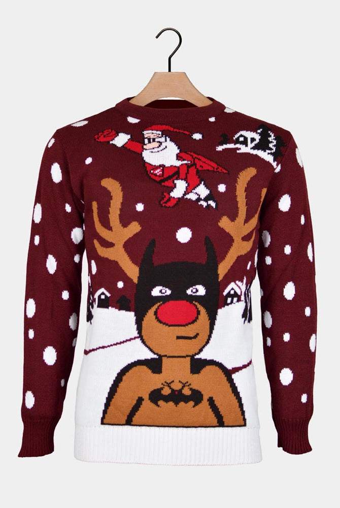 Pull de Noël Renne Batman Père Noël Superman