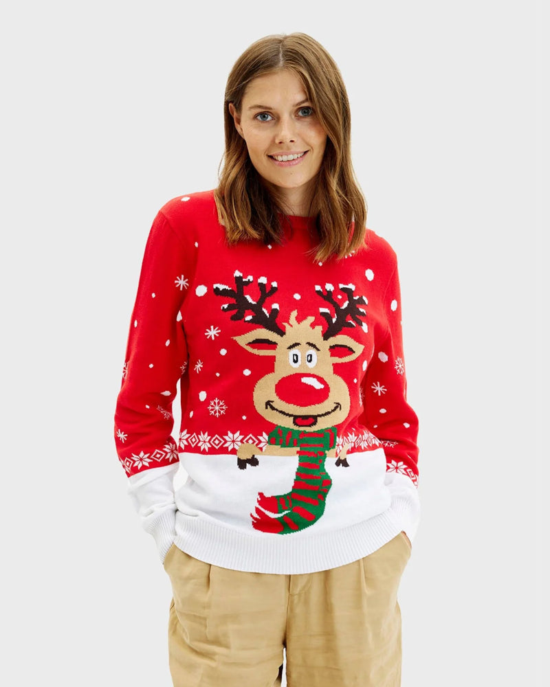Pull de Noël Renne avec Écharpe Coton Bio Femme